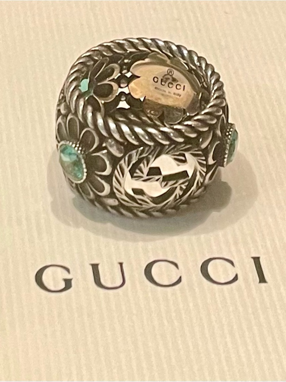 GUCCI~Interlocking G Flower AG.925 Sterling Silver Ring, UNISEX